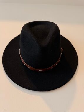 Black Felt Fedora with Brown Studded Band